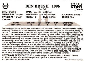 1991 Horse Star Kentucky Derby #22 Ben Brush Back